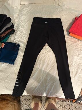 Nike Black Athletic Leggings with Silver Swoosh